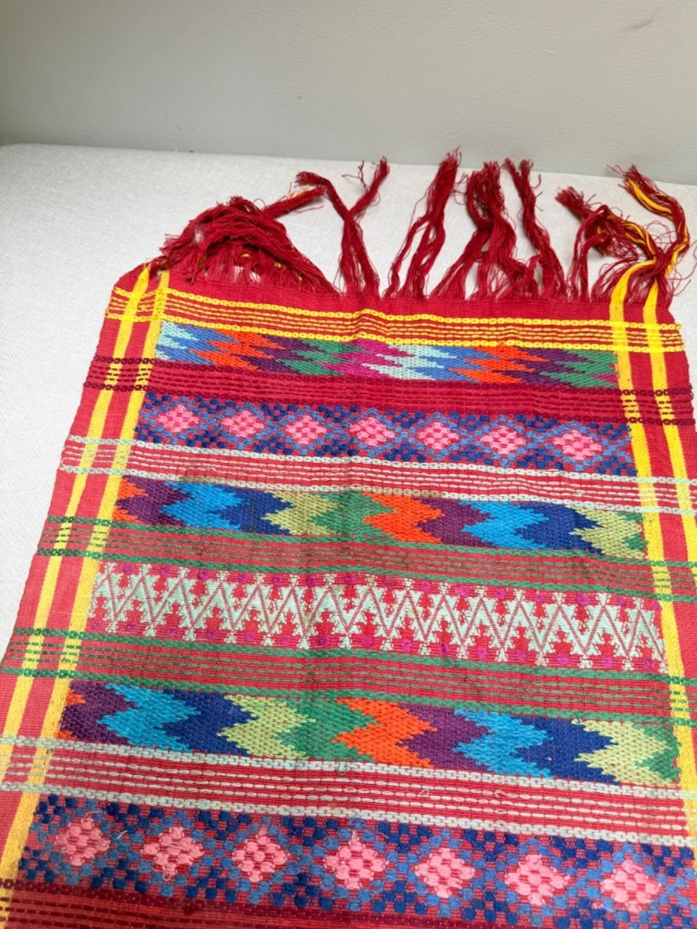 Guatemalan Hand Woven Multi Color Bird Table Runner Ruby Quetzal